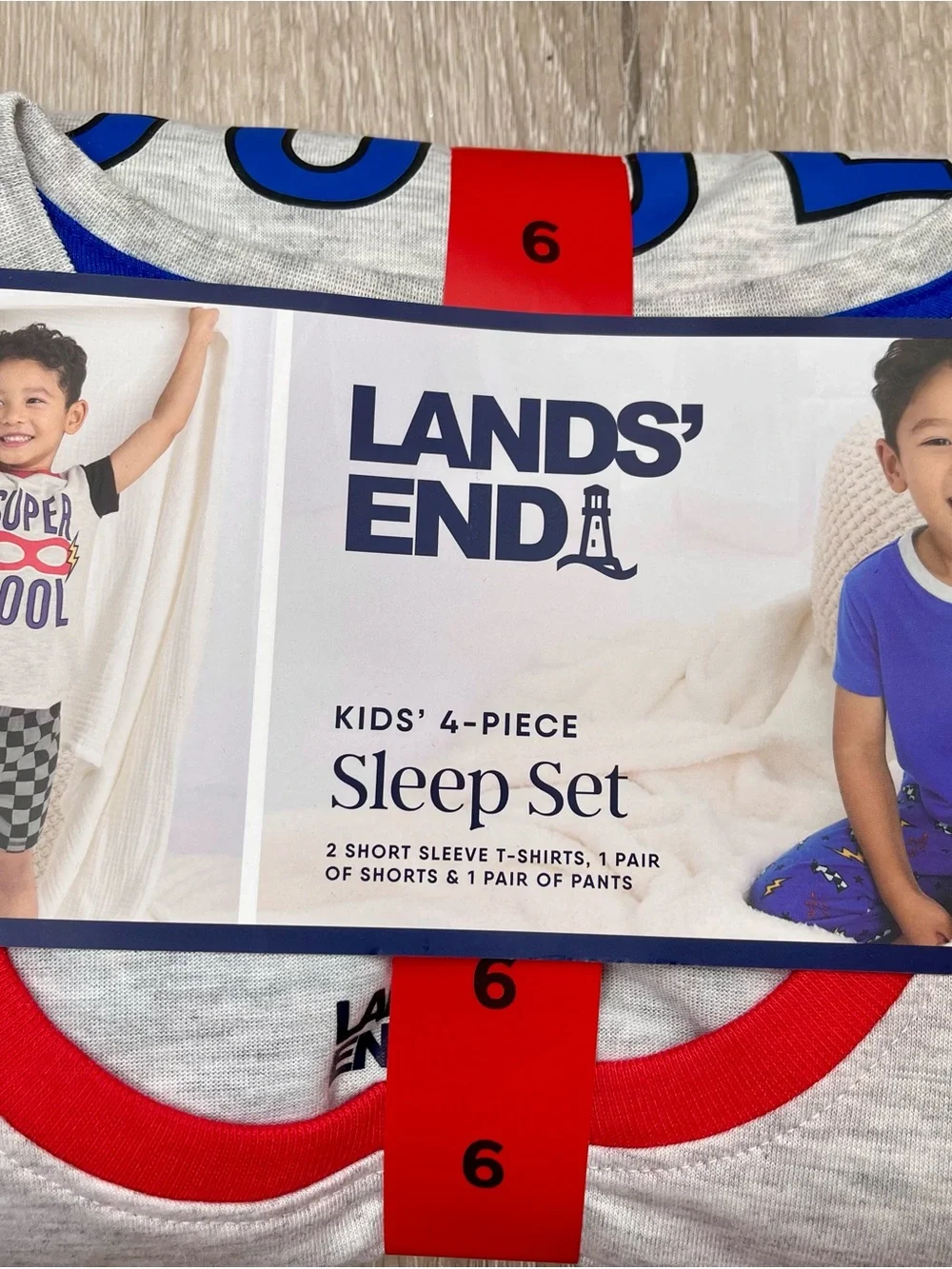 Lands' End Kids 4-Piece Sleep Set — Gray with Blue & Red Accent